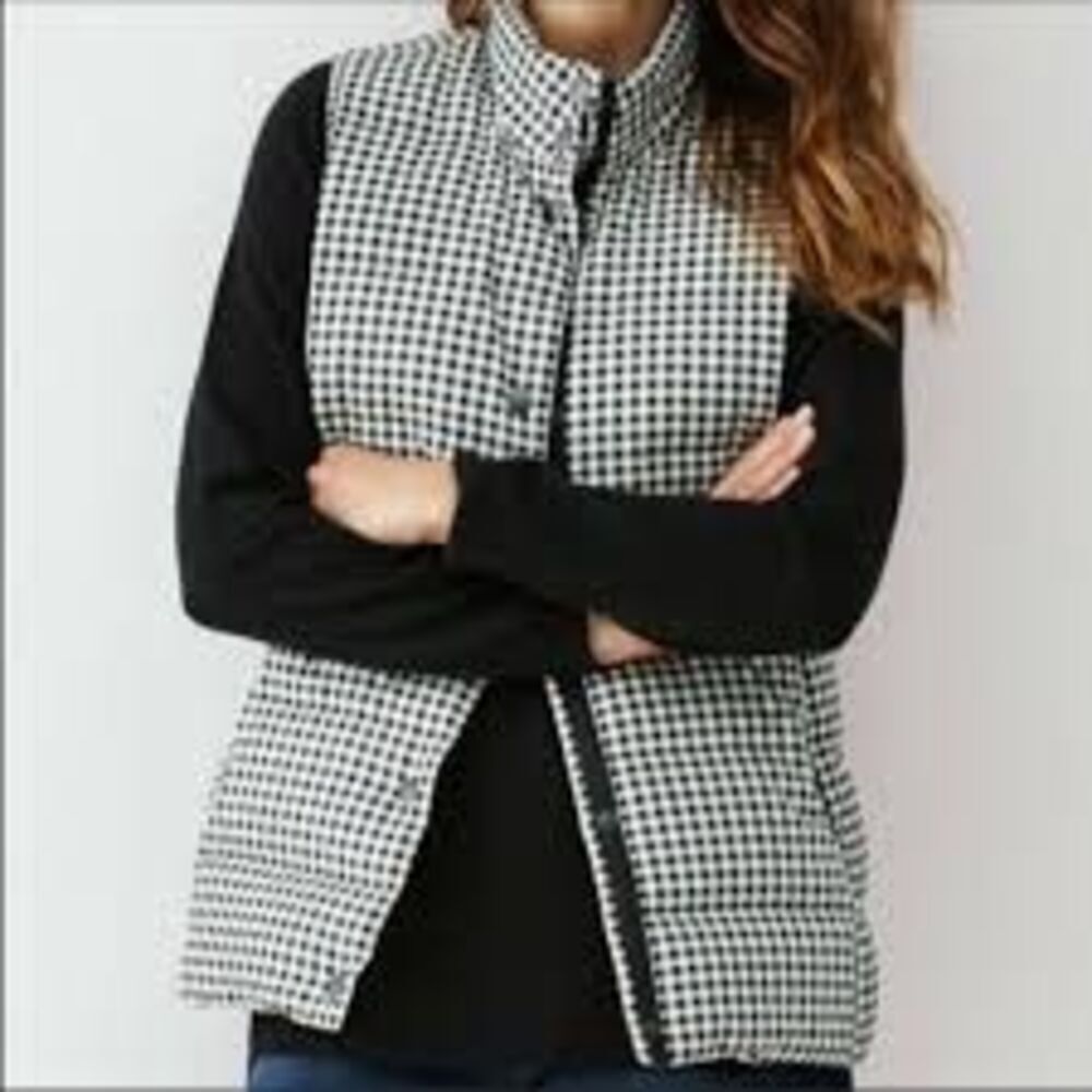 J. Jill Down Filled Puffer Vest Sz L Snap Closure Gingham Plaid